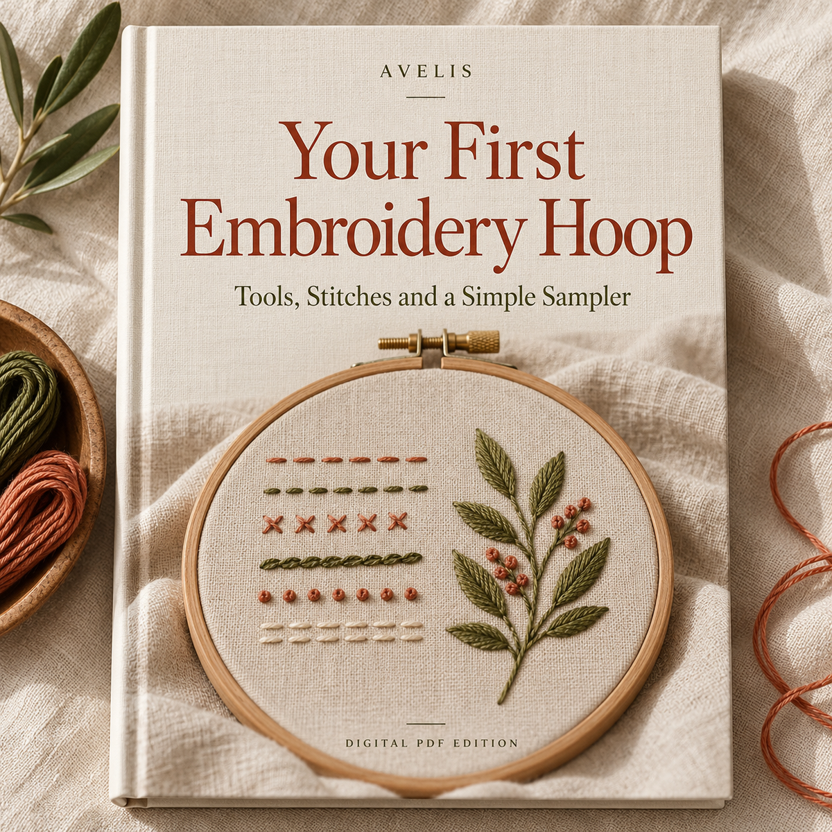 Book mockup for Your First Embroidery Hoop.
